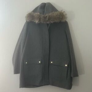 J Crew Mercantile Gray Hooded Coat with Faux Fur Trim - 20